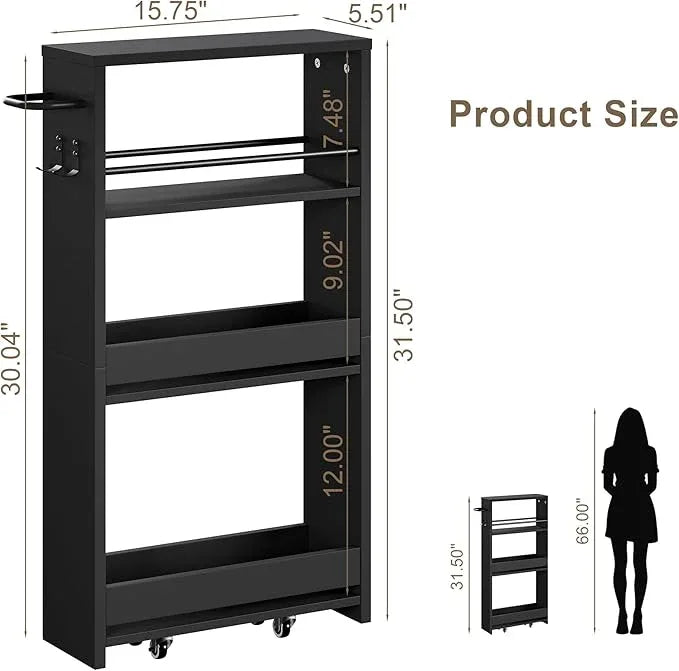 ChooChoo 4-Tier Slim Storage Cart with Handle, 5.51" W Rolling Utility Cart on Universal Wheels, Kitchen Cart Mobile Shelving Organization for Laundry Room, Bathroom & Narrow Places, Black - ModernBath