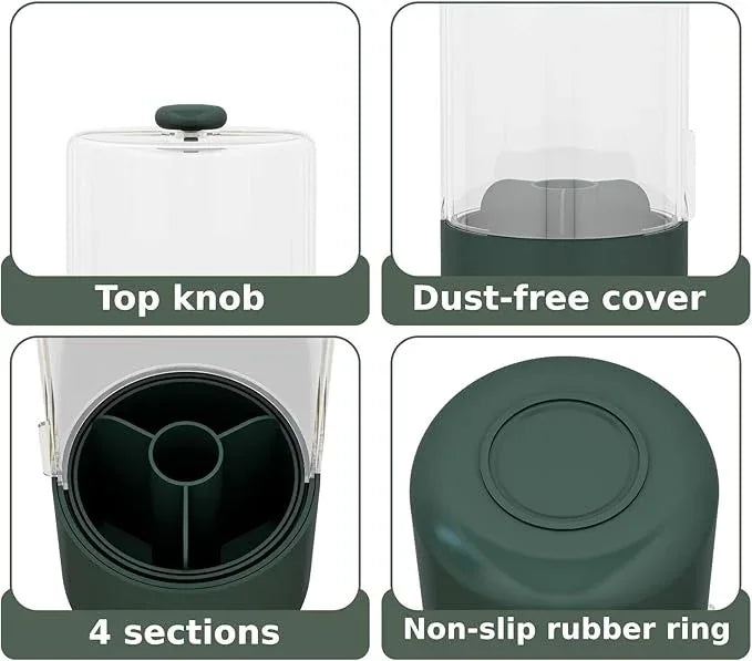 YOOLENS Toothbrush Holder with Cover 360 Rotating 4 Compartments Bathroom Toothpaste Electric Toothbrush Organizer, Dark Green - ModernBath