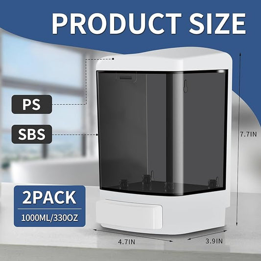 RMERVE 2PCS Commercial Soap Dispenser Plastic Wall Mounted Soap Dispenser 33.8oz/ 1000ml Plastic Hand Wash Soap Wall Dispenser for Bathroom Kitchen Hotel Liquid Gel Shampoo Chamber (Black)