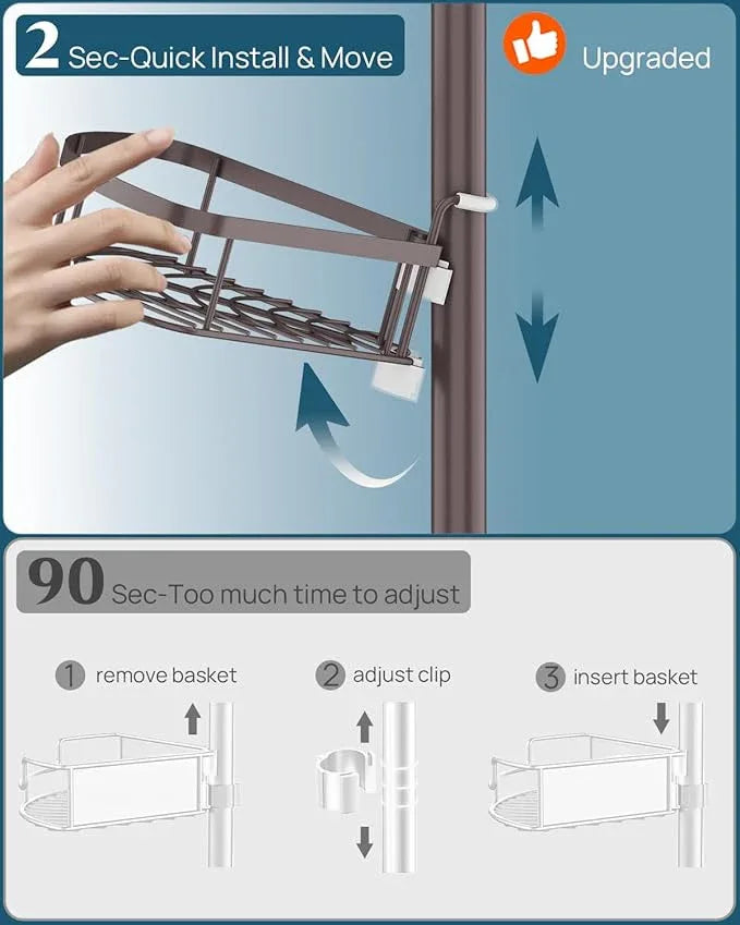 SEIRIONE Rustproof Shower Corner Caddy Organizer for Bathroom,Tension Pole with 4 Baskets, for Bathtub Storage Rack, 34 to 116 Inch Height, Bronze - ModernBath