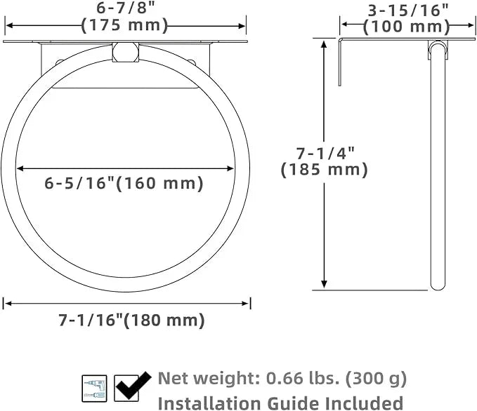 APLusee Matte Black Bath Towel Ring with Shelf, Stainless Steel Towel Holder, Wall Mount - ModernBath