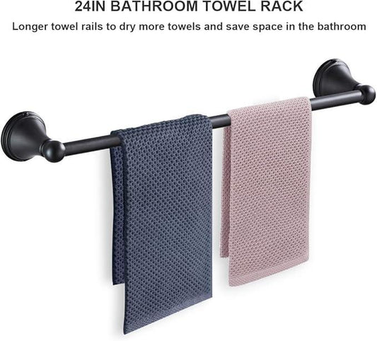 Newfun 8-Pieces Matte Black Bathroom Accessories Set Towel Racks for Bathroom - Bathroom Hardware Set, 2 * 24 Inch Towel Bar for Bathroom 2*Toilet Paper Holder 2* Towel Ring Towel Holders 2* Hook - ModernBath