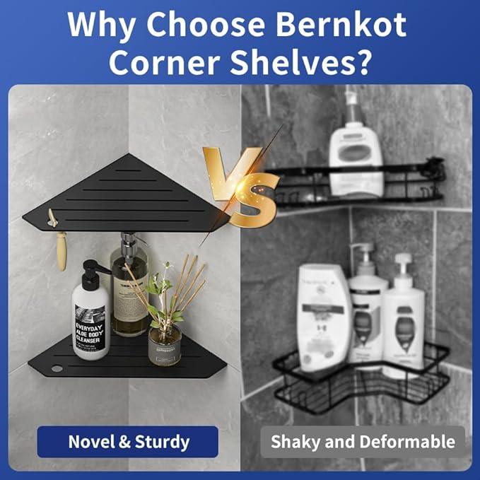 Corner Shower Shelves, Pentagonal Grout in Shelf w/Razor Holding Hole, 304 Stainless Steel Bathroom Shelf (Matte Black) - ModernBath