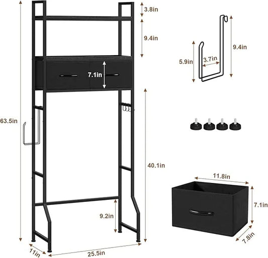 YBING Black Over The Toilet Storage Cabinet, Over Toilet Bathroom Organizer Freestanding, Above Toilet Storage Cabinet, Over Toilet Storage Shelf with Drawers - ModernBath
