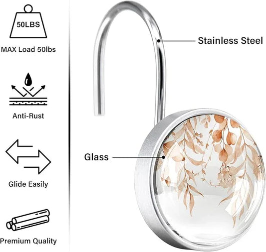12 Pcs Orange Eucalyptus Decorative Shower Curtain Hooks Rustproof Stainless Steel Shower Rings Hanger for Modern Living Room Bedroom Bathroom Decor - ModernBath