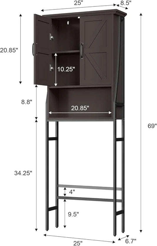 Over The Toilet Rack for Bathroom, Over The Toilet Storage Cabinet, Over Toilet Bathroom Organizer with Double Barn Doors Space Saver Rack Above Toilet Storage Cabinet (Espresso) - ModernBath