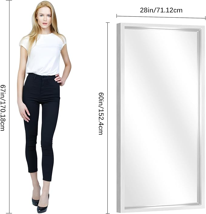 CIVENO Silver Bathroom Mirror, 28x60 Inch Brushed Silver Rectangle Mirror for Wall, 0.6" Thickened Deep Frame Mirrors for Over Sink, Shatterproof Tempered Glass, Antirust, Horizontally or Vertically