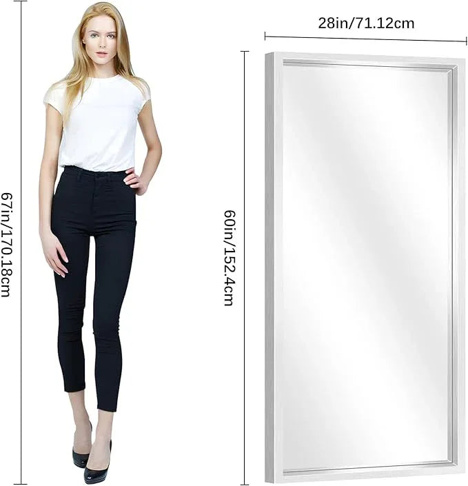 CIVENO Silver Bathroom Mirror, 28x60 Inch Brushed Silver Rectangle Mirror for Wall, 0.6" Thickened Deep Frame Mirrors for Over Sink, Shatterproof Tempered Glass, Antirust, Horizontally or Vertically - ModernBath