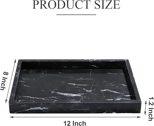 Real Natural Marble Tray for Bathroom, Genuine Marble Stone Vanity Tray, Luxury Storage Trays for Kitchen, Vanity, Home Decor, Dresser, Non-Resin/Non-Ceramic, 12"x 8"x 1.2", Black - ModernBath