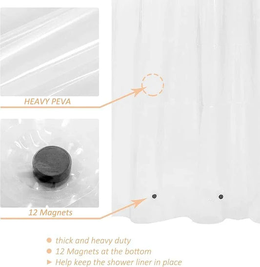 Mrs Awesome Clawfoot Tub Shower Curtain or Liner with 12 Magnets - Free 36 Hooks Included, Waterproof PEVA, 180" x 70", Clear - ModernBath