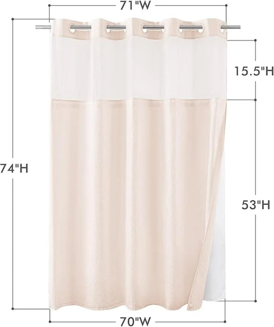 Mrs Awesome No Hook Shower Curtain with Snap-in Liner, Embossed Waffle Design Fabric Shower Curtain for Bathroom, Soft & Lightweight, 71x74, Pink - ModernBath