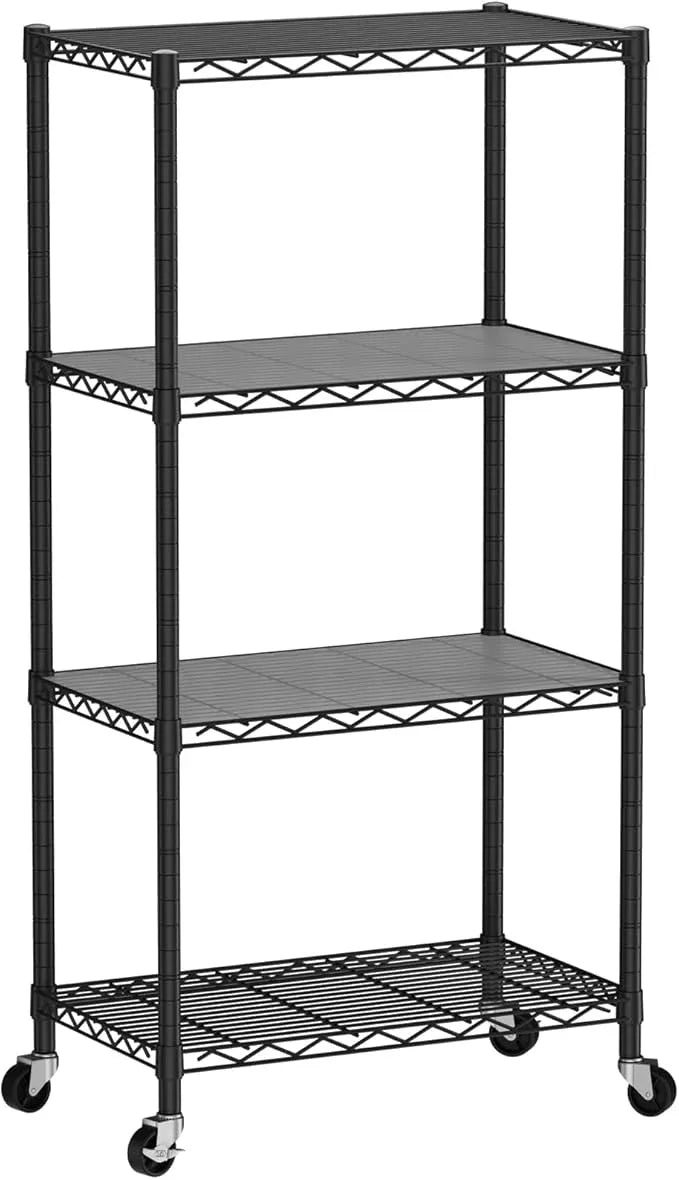 SINGAYE 4 Shelves Storage Shelf Wire Closet Bathroom Organizers Metal Pantry Kitchen Garage Shelving Unit Laundry Room Organization Home Rack Net Basket Black with Wheels - ModernBath