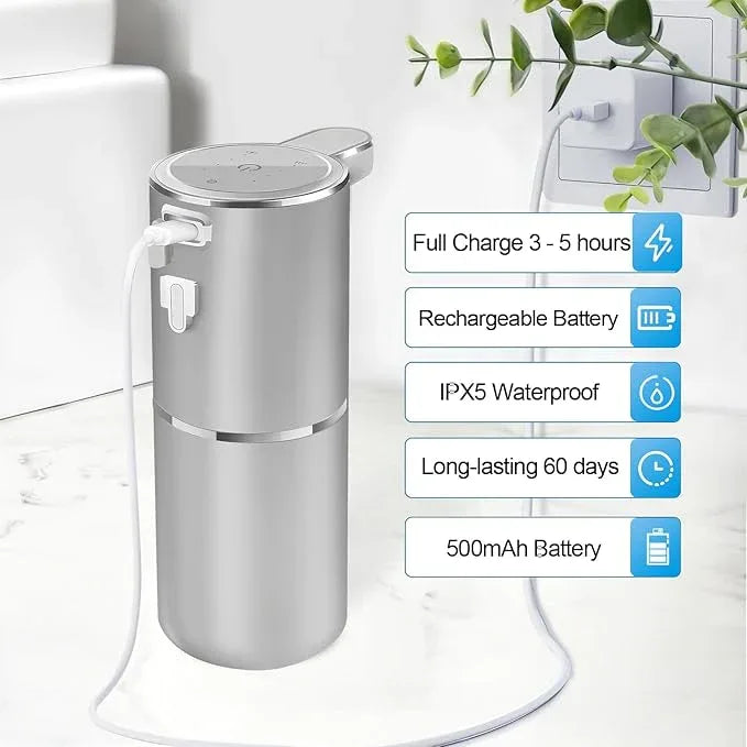 Automatic Foaming Soap Dispenser - Hand Free Pump Touchless Soap Dispenser USB Rechargeable Dispenser with 380ml, 4levels Adjustable Dispenser for Bathroom Kitchen - ModernBath
