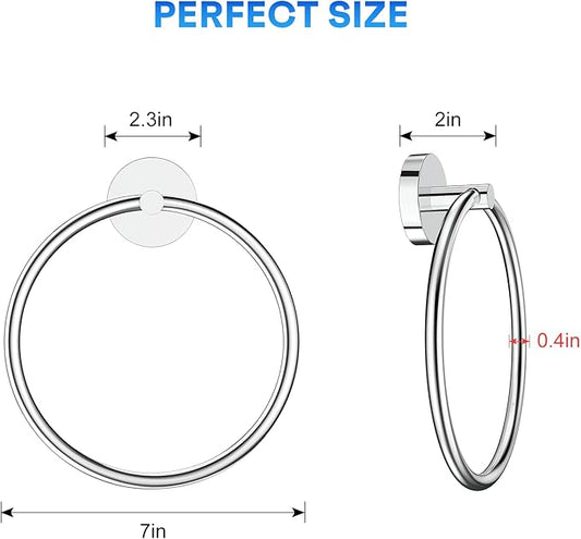 Hand Towel Holder Screw-in Mirror Silver Towel Ring for Bathroom Wall Stainless Steel Towel Hanger Round Towel Racks for Bathroom Decor and Accessories, 2 Packs