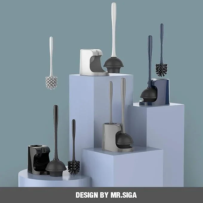 MR.SIGA Toilet Plunger and Bowl Brush Combo for Bathroom Cleaning, Black, 2 Sets - ModernBath