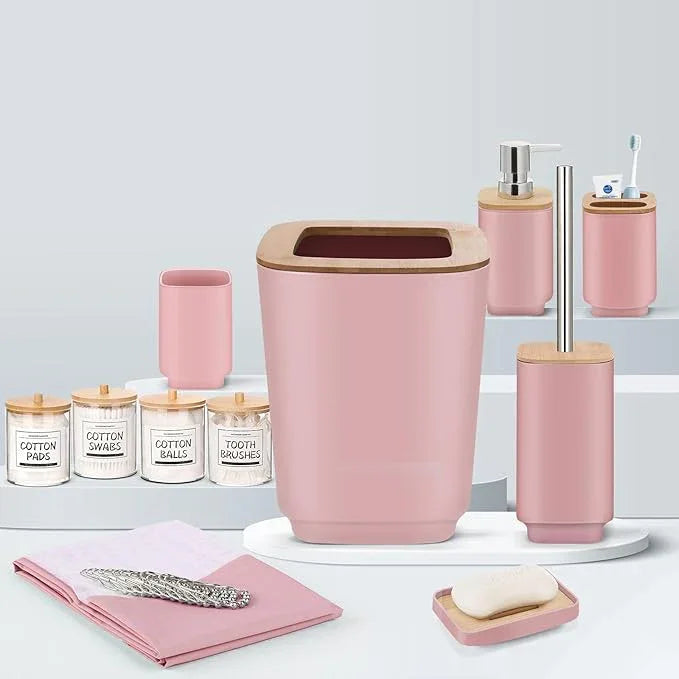 IMAVO Bathroom Accessories Set,Pink Bathroom Set,11 Pieces Bathroom Accessory Set,Trash Can for Bathroom Accessories Décor and Housewarming Gifts - ModernBath