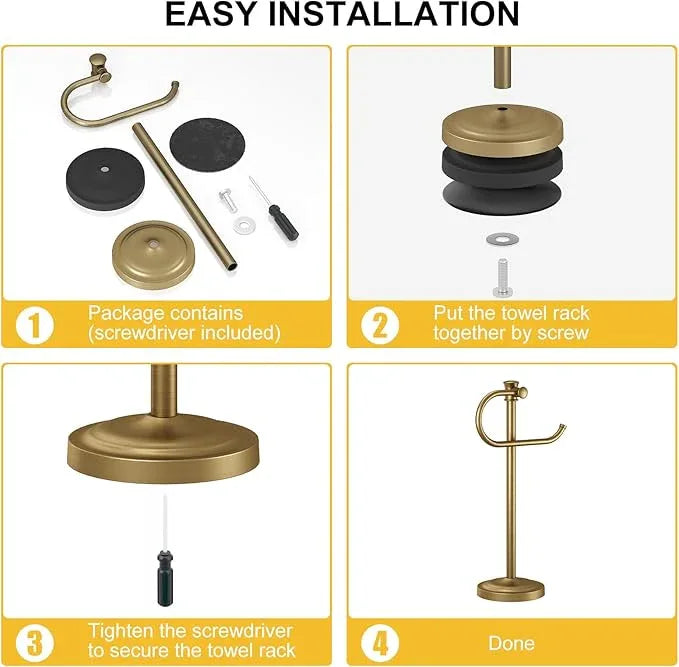 BESy 17 Inch Antique Brass Stand Towel Bar Hanger Hand Towel Bar Bathroom Vanity Countertop Towel Holder Free Standing Stainless Steel Towel Ring Hardware Accessories Towel Rack - ModernBath
