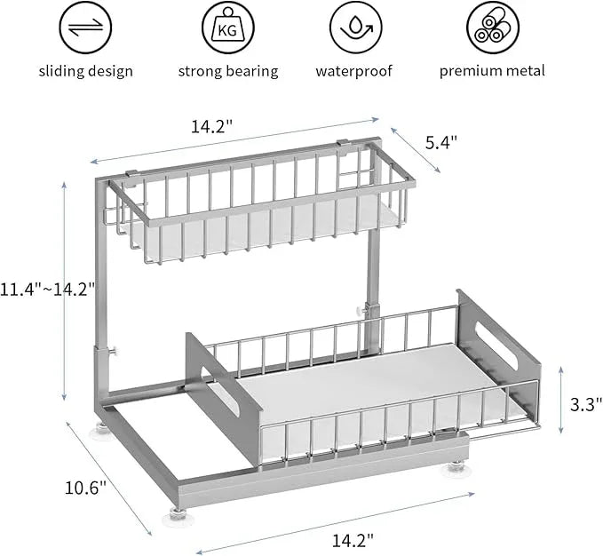 Under Sink Organizer Storage 2-Tier Premium Metal Pull-Out Racks, Height Adjustable, Heavy Dut and Easy Installation for Kitchen & Bathroom Organizers 2 Pack - ModernBath