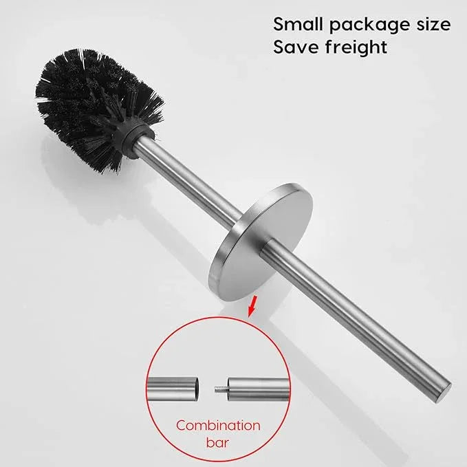 Brushed Stainless Steel Toilet Brush and Cover, No-Punch Hook Base Dual Purpose Toilet Brush Holder with Removable Inner Bucket and Splash Cover - Soft Bristles (Brushed) - ModernBath