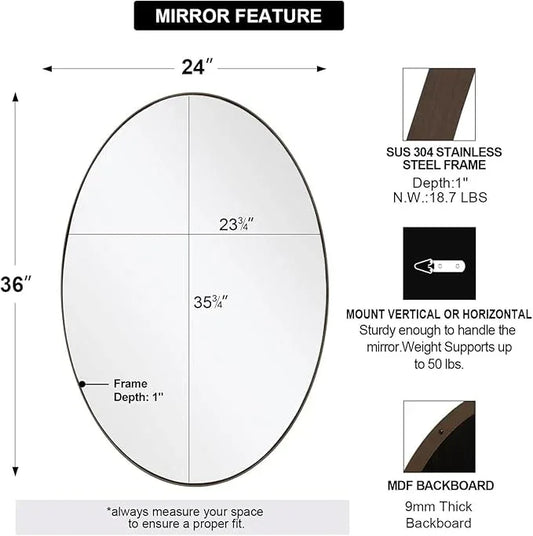 ANDY STAR Brushed Bronze Oval Mirrors for Bathroom, 24x36 Inch Bronze Stainless Steel Metal Framed Oval Wall Mirror, Modern Vanity Mirror Wall Mount Horizontal or Vertical - ModernBath