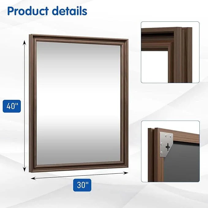 WEER Retro Copper Bathroom Mirror, 40x30 Inch Bronze Oil Rubbed Framed Mirror, Rectangle Classic Vintage Framed Wall Mirror, Farmhouse Vanity Mirror, Tempered Glass, Vertically or Horizontally - ModernBath