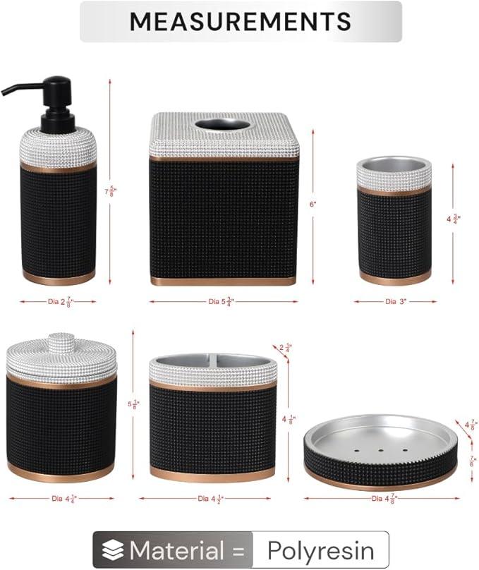 Decozen Bathroom Accessories Set 6Pcs – Soap Dispenser, Toothbrush Holder, Tumbler, Soap Dish & Cotton Swab Jar – Modern Bathroom Decor, Bath Set for Christmas Decor, Seiler - ModernBath