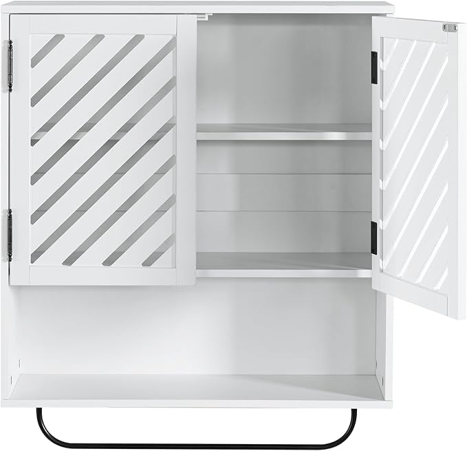 Wall Mounted Bathroom Cabinet with Openwork Doors and Towel Bar, Extra Deep Over The Toilet Storage, Waterproof Farmhouse Medicine Cabinet for Bathroom, Laundry Room (23.6"x8.3"x23.6", White, 2PCS)