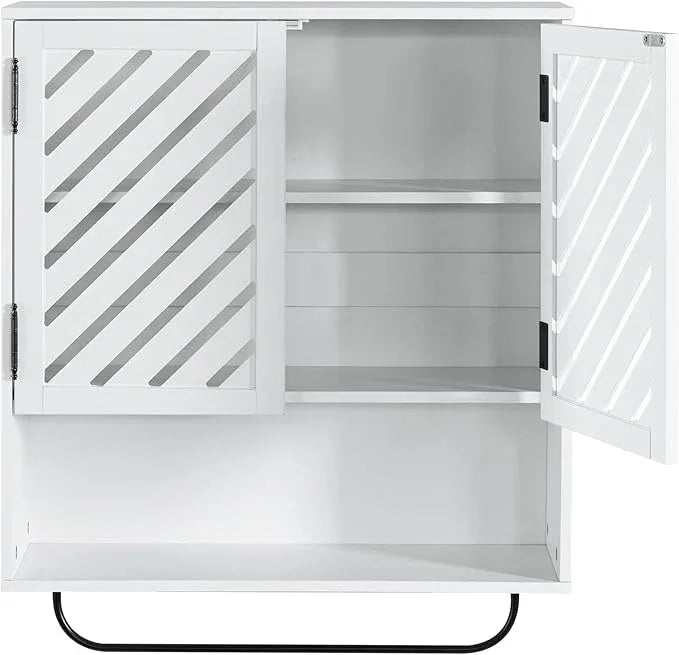 Wall Mounted Bathroom Cabinet with Openwork Doors and Towel Bar, Extra Deep Over The Toilet Storage, Waterproof Farmhouse Medicine Cabinet for Bathroom, Kitchen, Laundry Room (23.6"x8.3"x23.6", White) - ModernBath