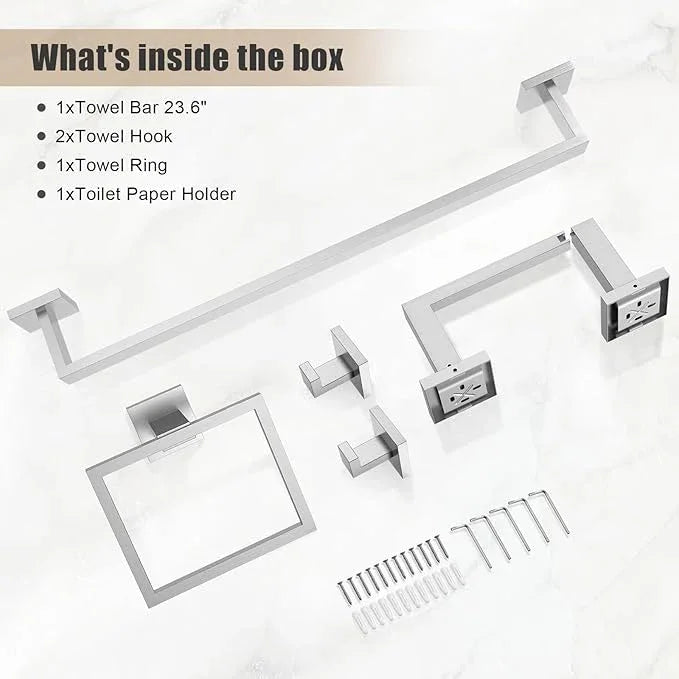 TQKAG Brushed Nickel Bathroom Hardware Accessories Set 5 Pieces, Double Post Pivoting Toilet Paper Holder Set Stainless Steel Square Bathroom Towel Bar Holder Set Wall Mounted - ModernBath