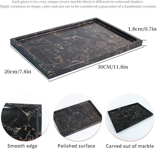 100% Natural Marble Serving Tray Luxury Calaccata Viola Marble Storage Tray for Home Decor Stone Tray for Bathroom/Kitchen/Vanity/Dresser,Plate Holder for Tissues, Candles, Towel - ModernBath