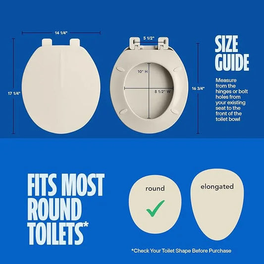 HIGHCRAFT Premium Round Toilet Seat with Adjustable Hinges - Molded Plastic Toilet Seat - Fits Standard Round Toilets - Round Seat in Bone/Beige - ModernBath