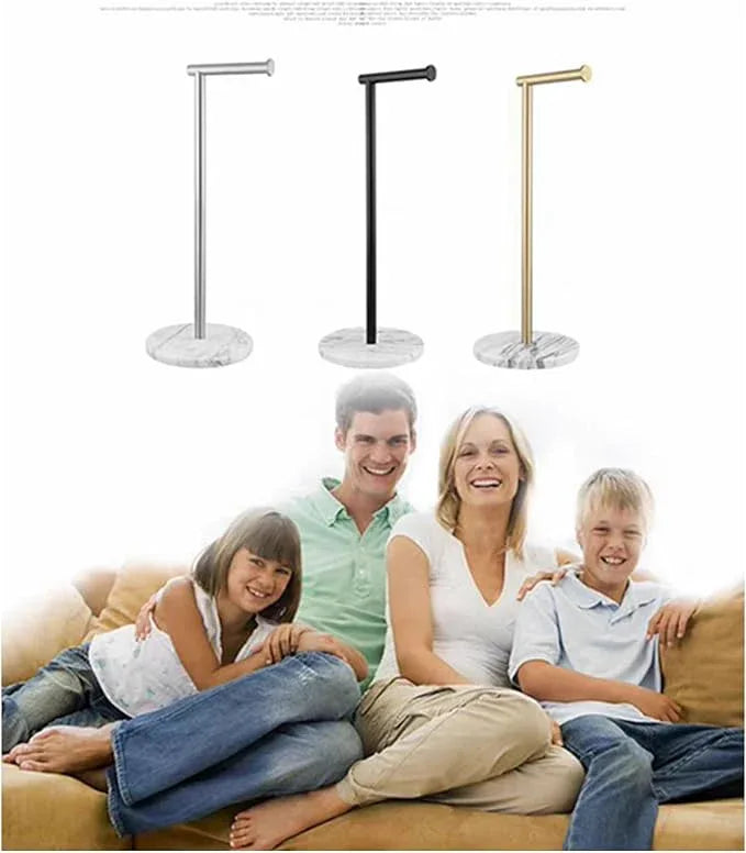 Toilet Paper Holder Stand with Weighted Natural Marble Base, Bathroom Free Standing Toilet Paper Roll Holder with Reserve, Standing Toilet Tissue Holder with Storage (Black, Basic Model) - ModernBath