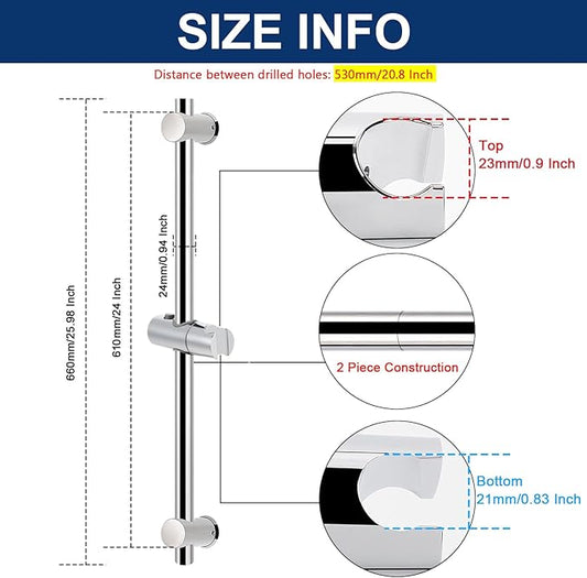 NearMoon Shower Slide Bar with Height/Angle Adjustable Handheld Shower Holder, Bathroom SUS 304 Stainless Steel Shower Head Holder for Bath (Screw Mounted, Chrome Finish)