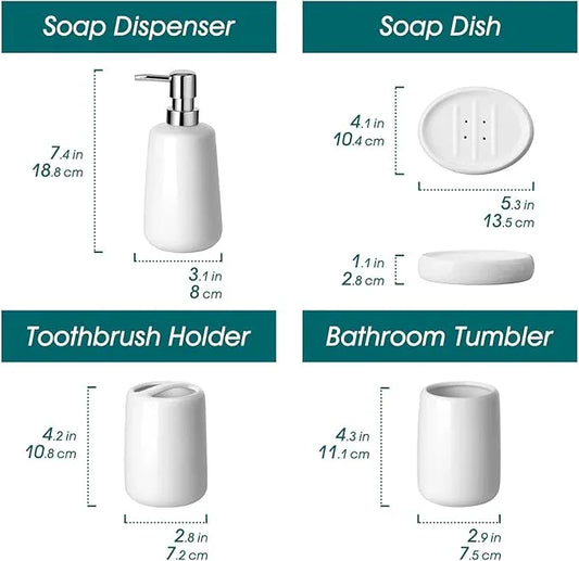 vancasso White Bathroom Accessories Set, Ceramic Soap Dispenser and Toothbrush Holder Sets, Stoneware 4 Pcs Bathroom Sink Set for Modern Home Decor - ModernBath