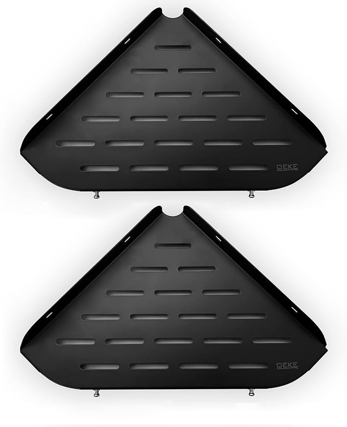 Corner Shower Shelf, 9" Corner Shower Caddy, SUS304 Stainless Steel Shower Organizer Wall Mount Corner Shelf with 2 Hooks for Bathroom, Dorm and Kitchen, Matte Black (2 Pack)