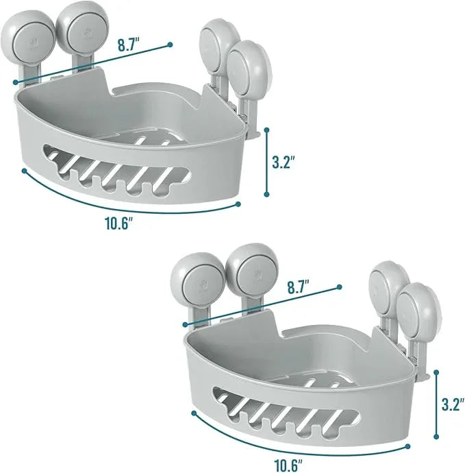 TAILI Suction Corner Shower Caddy, Bathroom Shower Shelf Storage Basket Wall Mounted Organizer for Shampoo, Conditioner, Plastic Rack for Kitchen & Bathroom, Drill-Free Removable (2 Pack)-Grey - ModernBath