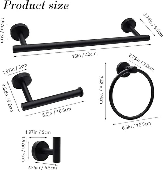 5-Pieces Matte Black Bathroom Accessories Set, Stainless Steel Bathroom Hardware Set, Bath Towel Bar Set, Towel Racks for Bathroom Wall Mounted. - ModernBath