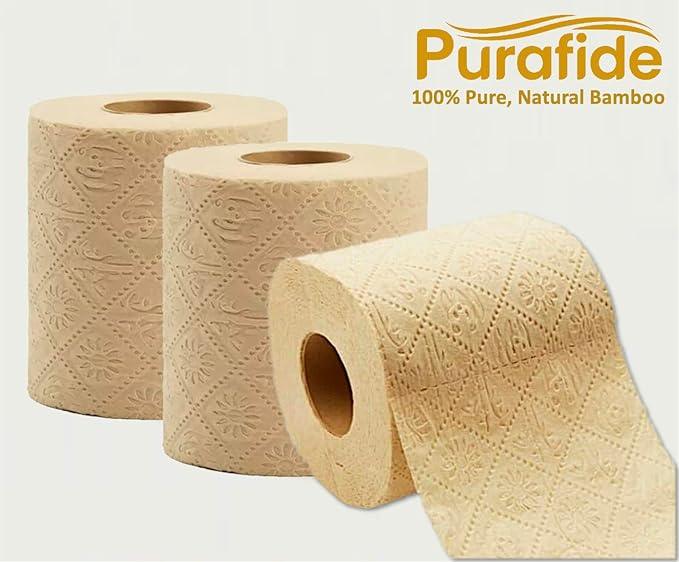 Purafide 100% Bamboo, thick 3-ply toilet paper, tree-free, unbleached, sustainable, 300 sheets per roll (TP 24) - ModernBath