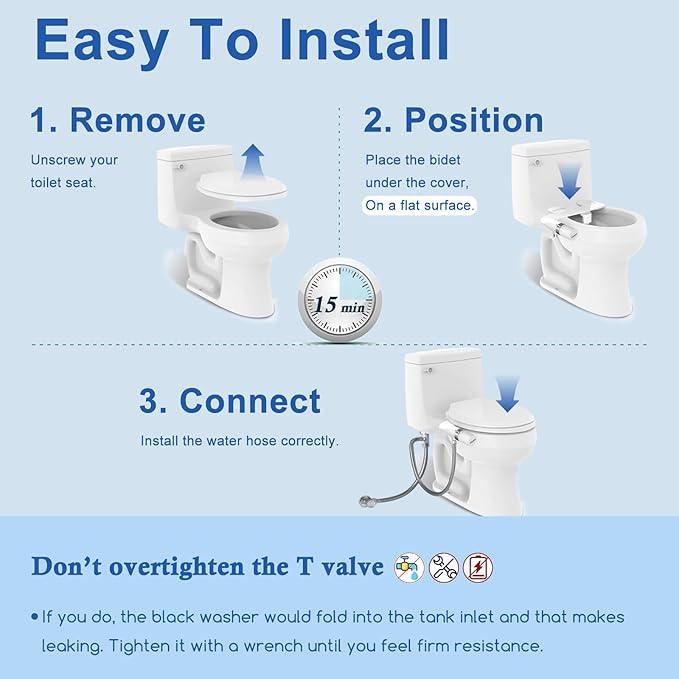 Bidet Attachment For Toilet, Ultra-Slim Dual Nozzle Bidet Toilet Seat, Non-Electric Bidets for Toilets, Adjustable Water Pressure, Feminine/Rear Wash for Women Men (Silver) - ModernBath