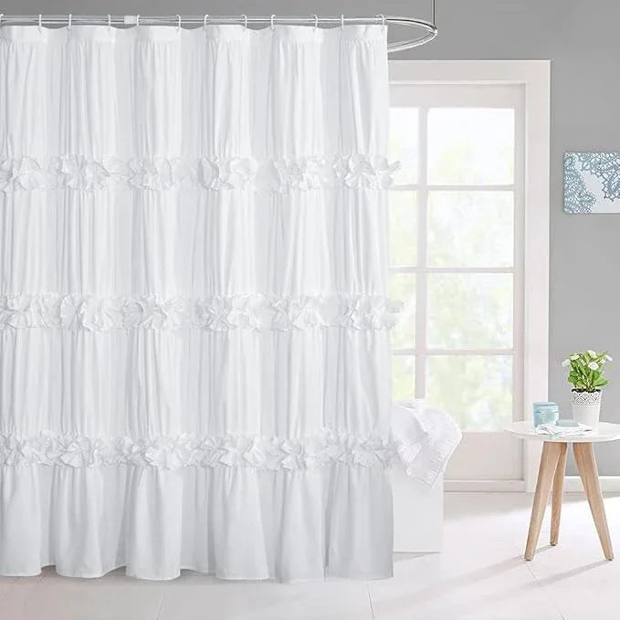 Homechoice Decor Victorian Ruffle Shower Curtain, Vintage Handcrafted Bow Tie Bath Curtain for Master Bathroom, Ruched Microfiber Bathroom Curtain with 12 Buttonholes, 72" W x 84" H, White (LQ-10) - ModernBath