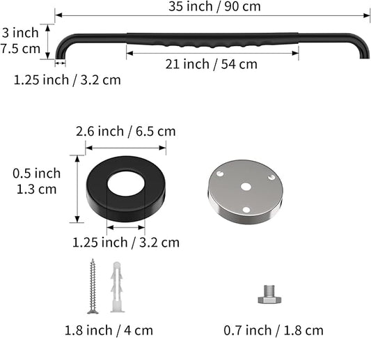 36 Inch Shower Grab Bar w/Anti Slip Rubber Grip, Munzong Black Stainless Steel Bathroom Grab Bar, Bathroom Balance Bar,Safety Handrail Support,Handicap Injury Elderly Senior Assist Bath Handle