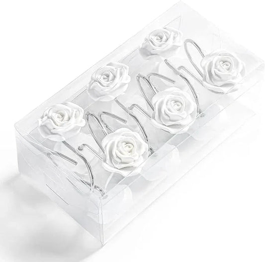 Litabel Rose Flower Shower Curtain Hooks 12PCS,Home Decorative White Rose Shower Curtain Hooks Metal Rustproof Cute Rose Flower Shower Hooks Rings Bathroom Shower Rods Decoration Accessories - ModernBath