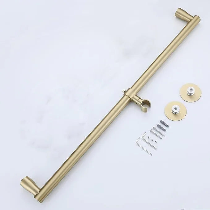 RRAJJ Shower Slide bar That is Installed by pasting or Punching Holes,Adjustable Height 28 inch of All SUS304 Stainless Steel Shower Head Holder(All Stainless Steel-Brushed Gold) - ModernBath
