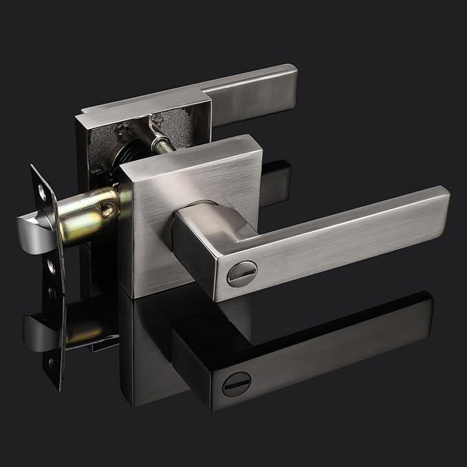 Probrico Interior Brushed Nickel Door Handle, Heavy Duty, Flat Square Privacy Door Handles, Keyless Door Levers Lockset for Bedroom and Bathroom (15 Pack, Modern) - ModernBath