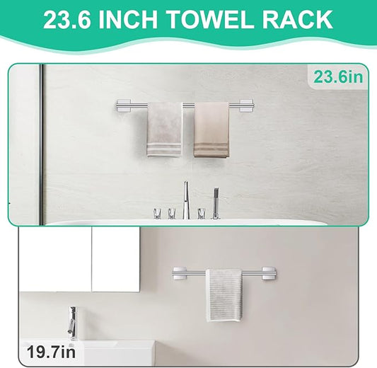10 Pieces Polished Chrome Towel Bar Set, Double Dase Toilet Paper Holder Bathroom Hardware Set, 23.6 Inch Stainless Steel Towel Rack for Bathroom Wall Mounted