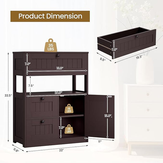 Bathroom Cabinet, Modern Bathroom Floor Storage Cabinet Organizer with 1 Door and 3 Drawers, Freestanding Cupboard for Kitchen/Living Room Use