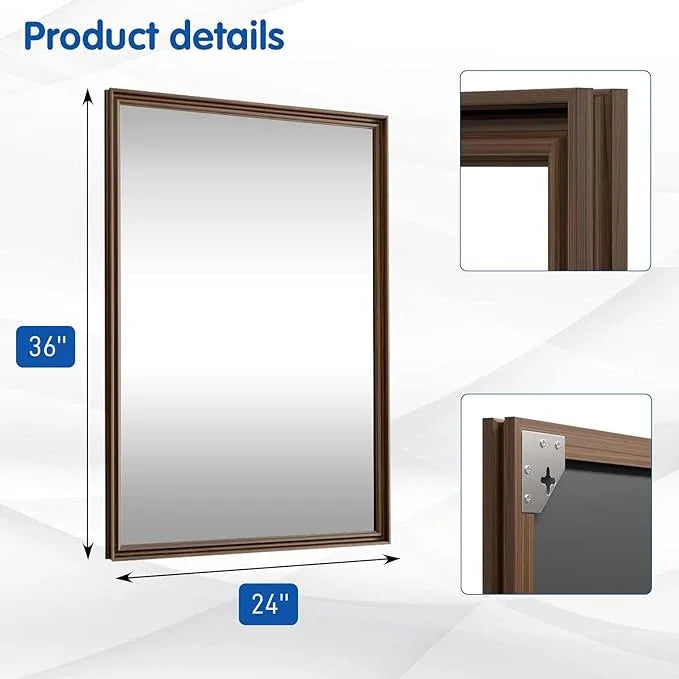 WEER Retro Copper Bathroom Mirror, 24x36 Inch Bronze Oil Rubbed Framed Mirror, Rectangle Classic Vintage Framed Wall Mirror, Farmhouse Vanity Mirror, Tempered Glass, Vertically or Horizontally - ModernBath
