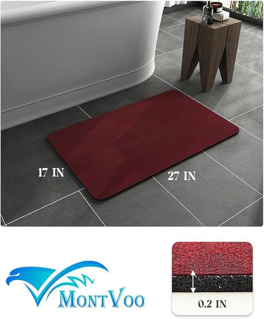 MontVoo -Bath Mat Rug-Rubber Backing Non Slip Quick Dry Absorbent Thin Bathroom Rugs Fit Under Door-Faux Suede Surface Bathroom Floor Mats-Shower Rug for in Front of Bathtub Shower Burgundy 17"x27.5" - ModernBath