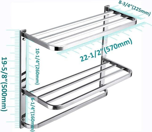 2-Tier Towel Rack Floating Shelf with Towel Bar, 24-Inch W x 8.75-Inch D Bathroom Hotel Towel Shelf, Wall Mount, Mounting Hardware Included,Polished Chrome - ModernBath