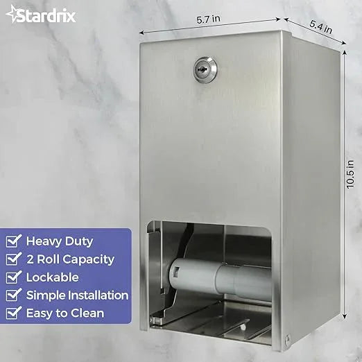 2 Roll Stainless Steel Commercial Toilet Paper Dispenser, Heavy Duty Wall Mount Tissue Holder with Lock for Restroom/Bathroom - ModernBath